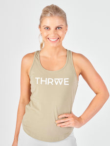 Womens Thrive Singlet Army Green (White)