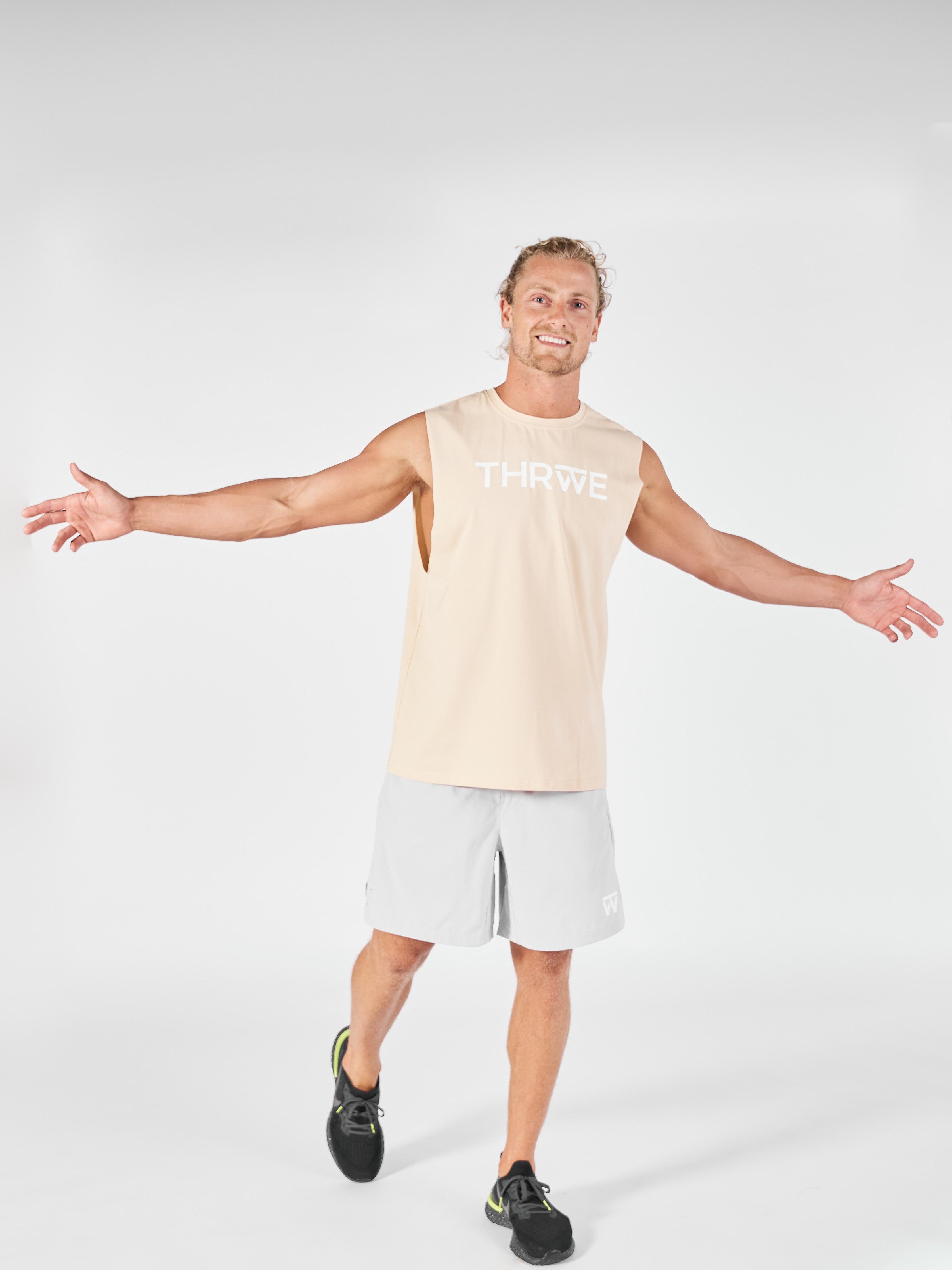 Mens Thrive Tank Khaki (White)